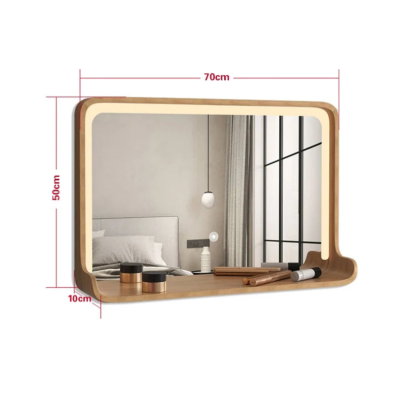 Solid wood mirror with led lighting and wall mounting - 70 50CM 3