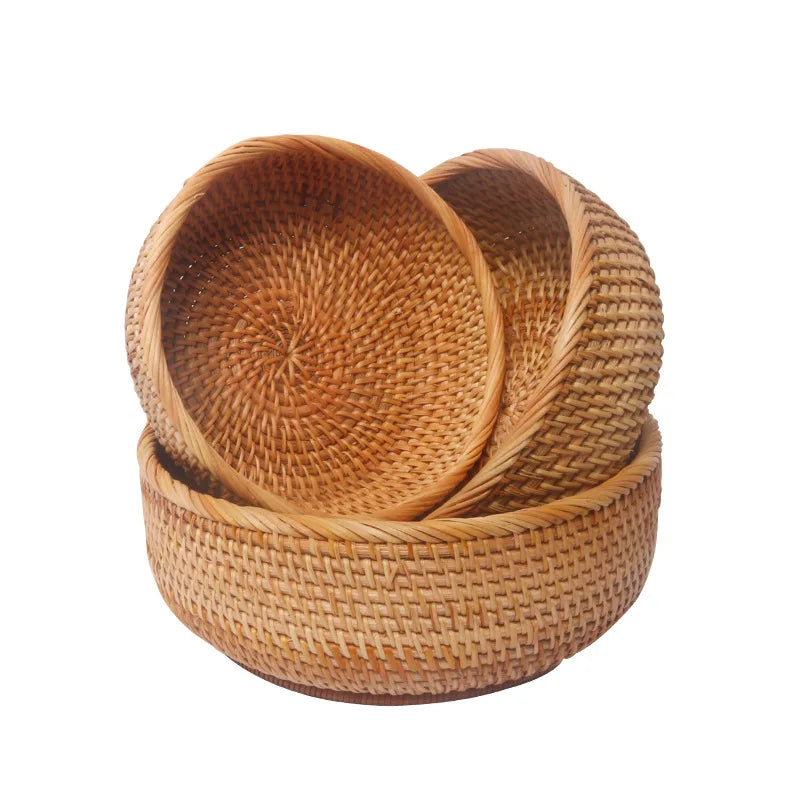 Round Rattan Woven Wicker Bread Basket for Home Decor - view 4