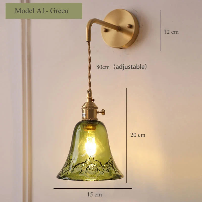 Vintage glass wall sconce with brass socket - A1