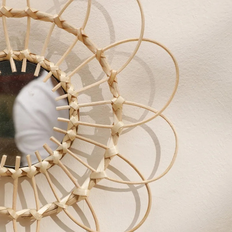 Decorative sunflower rattan hanging mirror for bohemian atmosphere - view 6