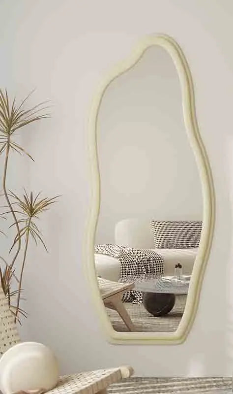 Lightweight Italian decorative mirror with full length wall mounting single frame - Milk Tea / 80x180cm
