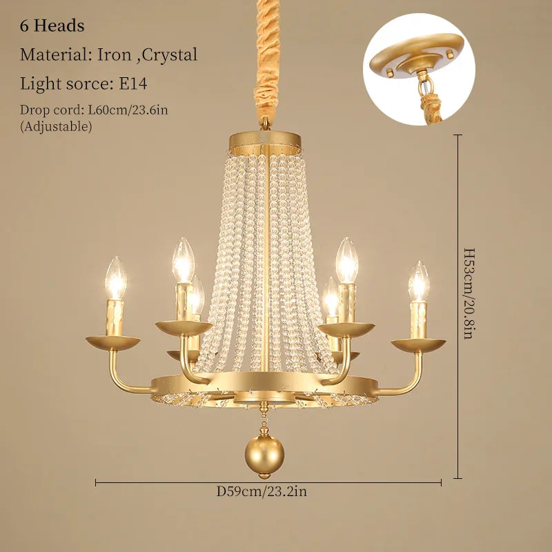 Nordic LED crystal candlestick for home decoration, bedroom and restaurant lighting, romantic and warm luxury crystal candlestick - 6 Heads / Warm Light / Golden Lampbody
