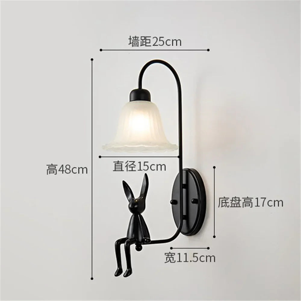 Black glass retro wall sconce with pull-out switch - One