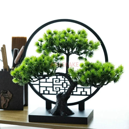 1pcs Chinese style simulation welcoming guests with pine, green plants, bonsai decorations for indoor landscaping and decoration - view 2