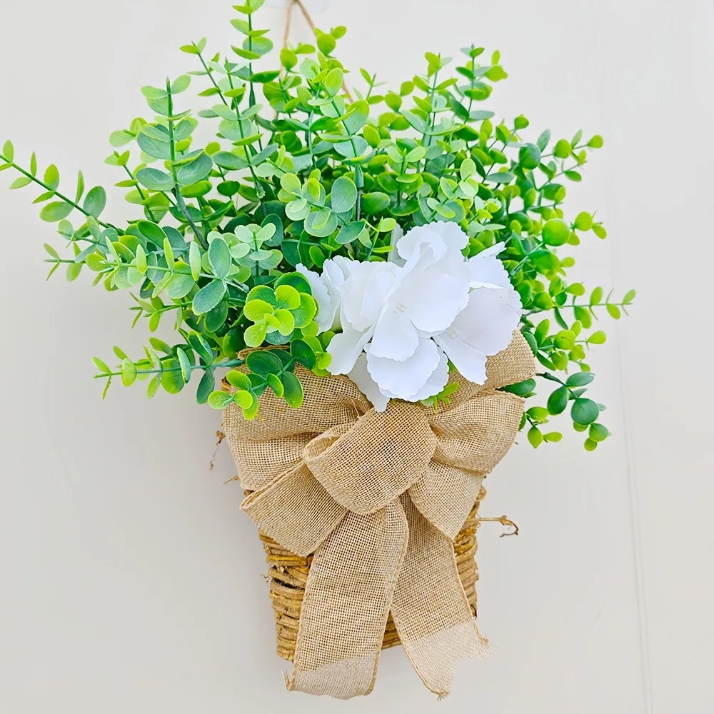 Spring crown in eucalyptus and decorative white flowers - view 6