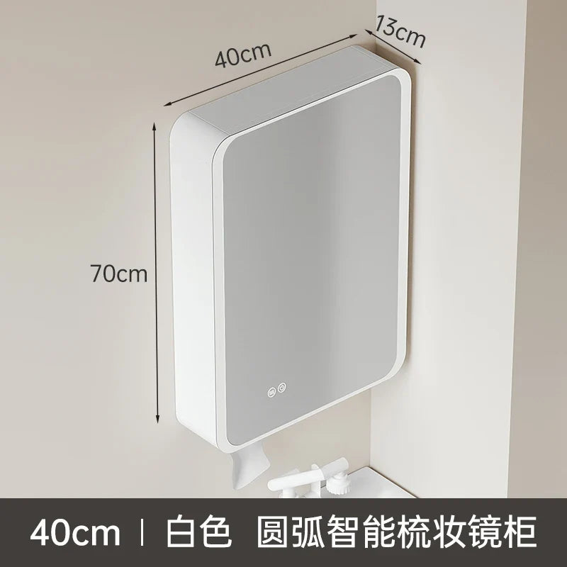 Circular aluminum cabinet with intelligent lighting mirror and storage - 40cm 2