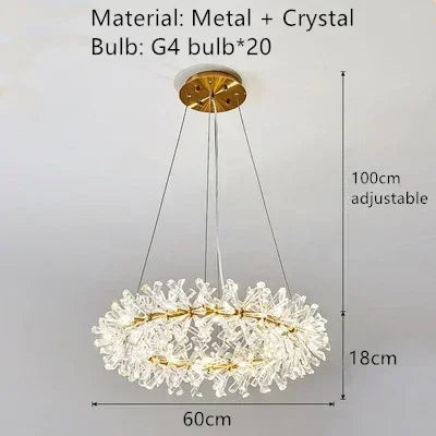 Modern transparent crystal pendant light for interior decoration - Diameter 60 cm / Natural Light