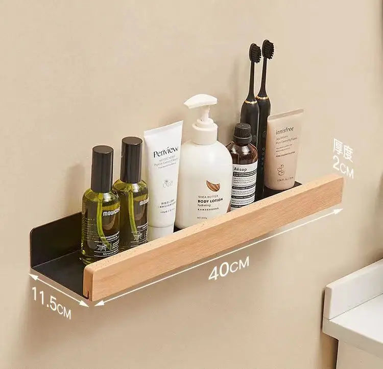Waterproof beech shelf for kitchen and bathroom storage - Black 40cm