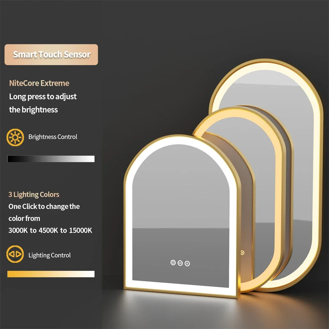 Wall mirror with golden led anti-fog light variable aluminum frame - view 5