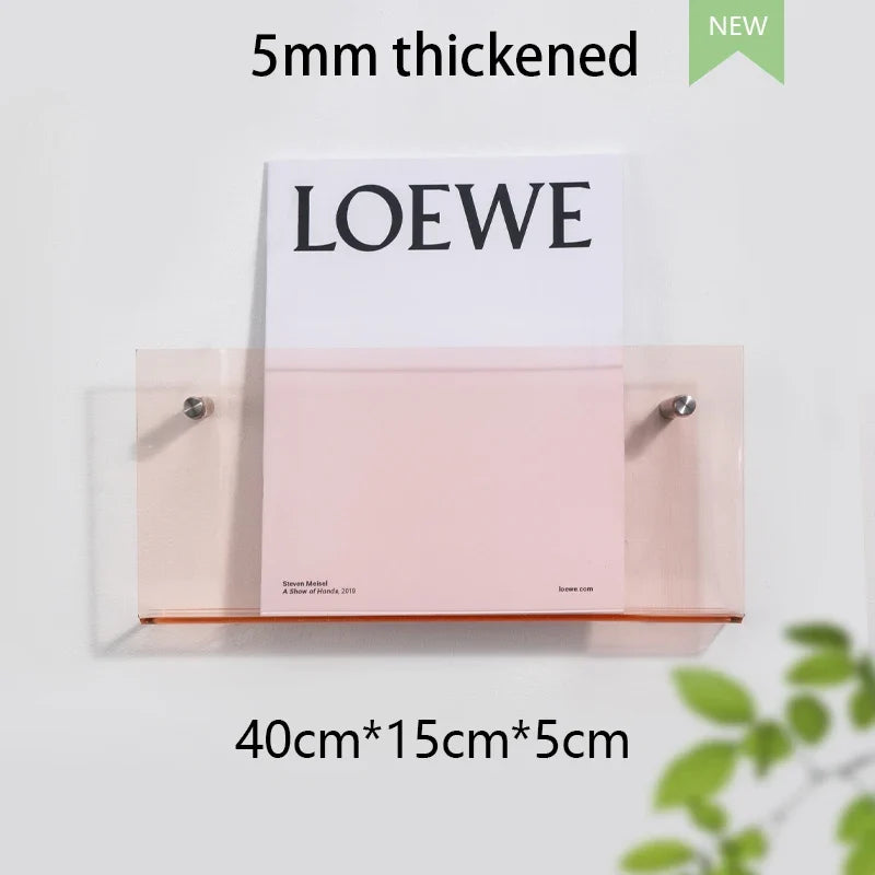 Floating acrylic wall shelf with magazine holder and literature organizer - 40cm 5mm Thick 1