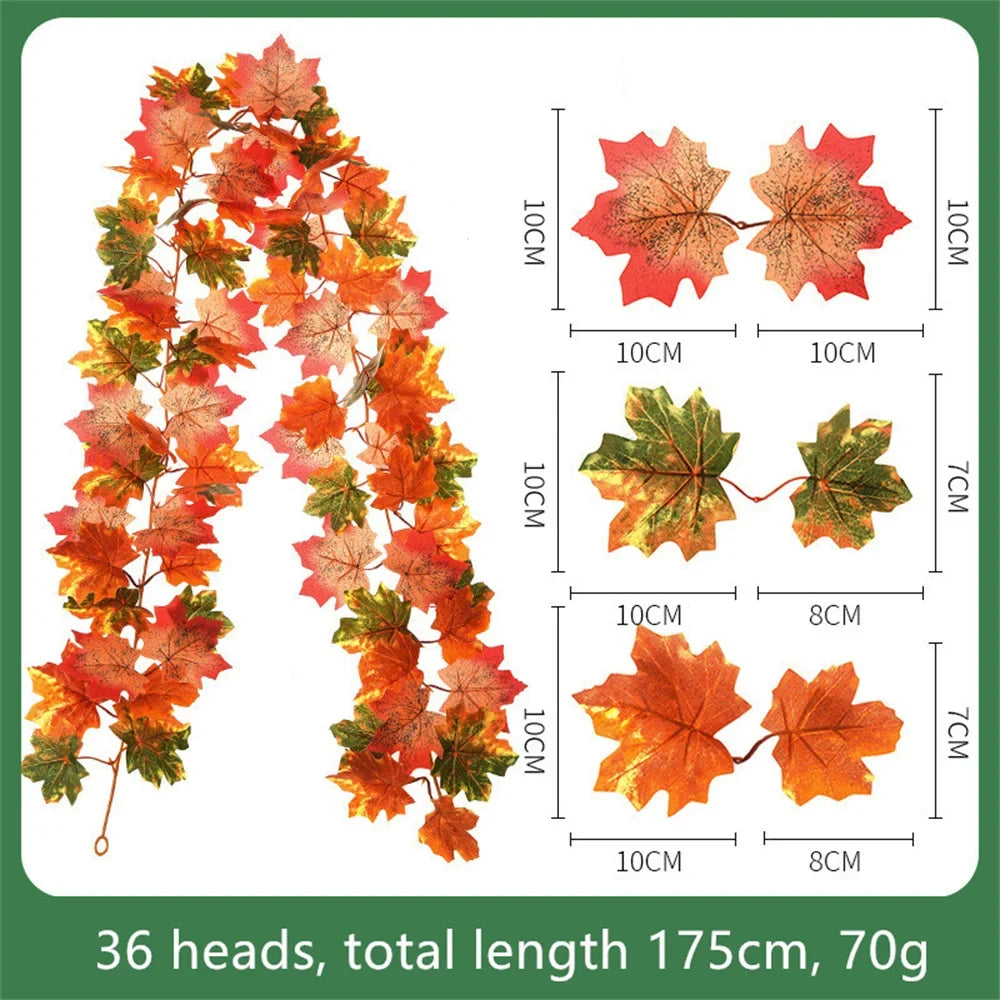 Artificial maple leaf garland in decorative silk for garden - H / 175 cm