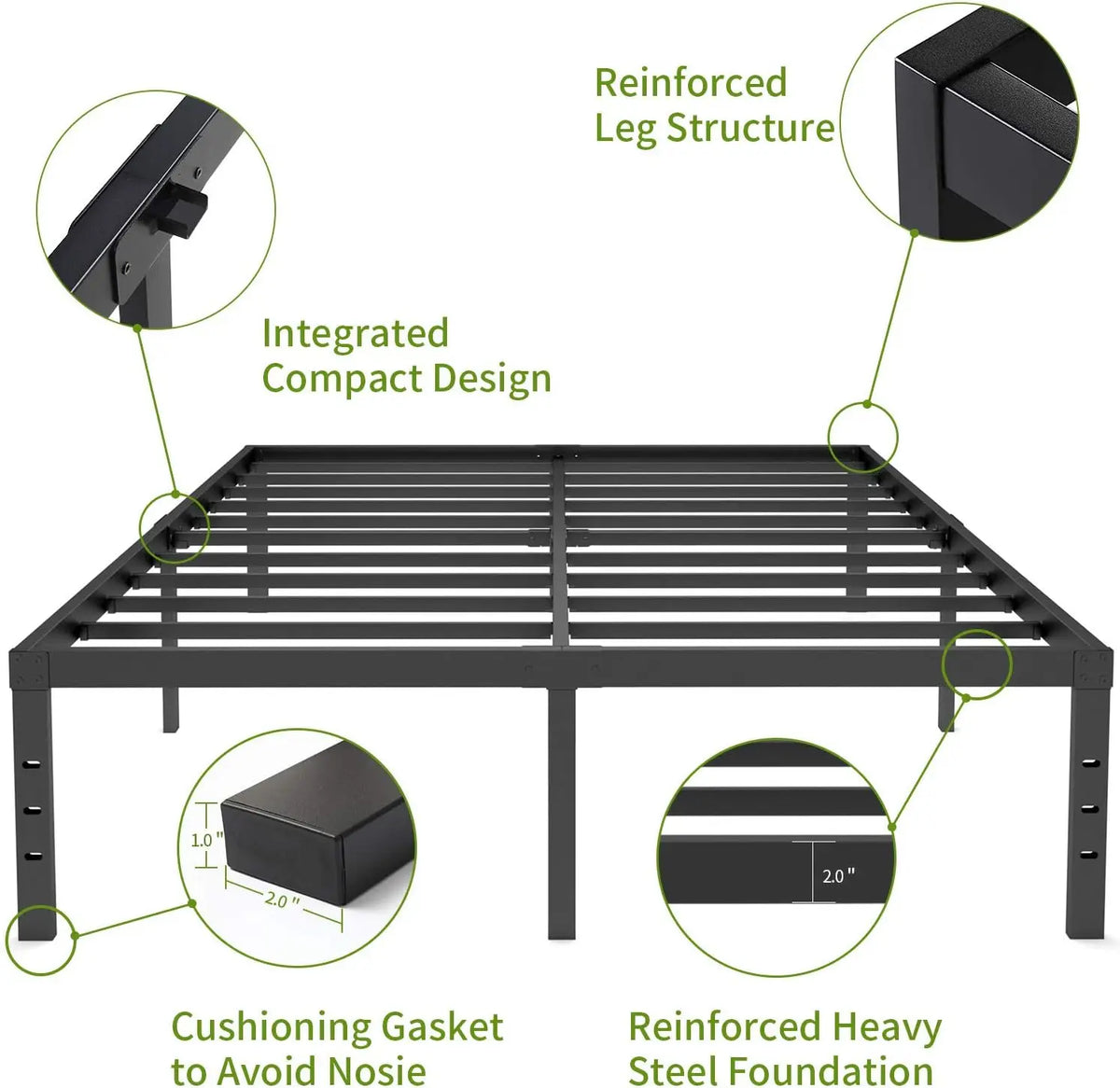 3500lbs Heavy Duty,18 Inch Metal Platform Bed Frame Steel Slat Mattress Foundation/Reinforced Platform/Noise Free/Easy Assembly - view 5