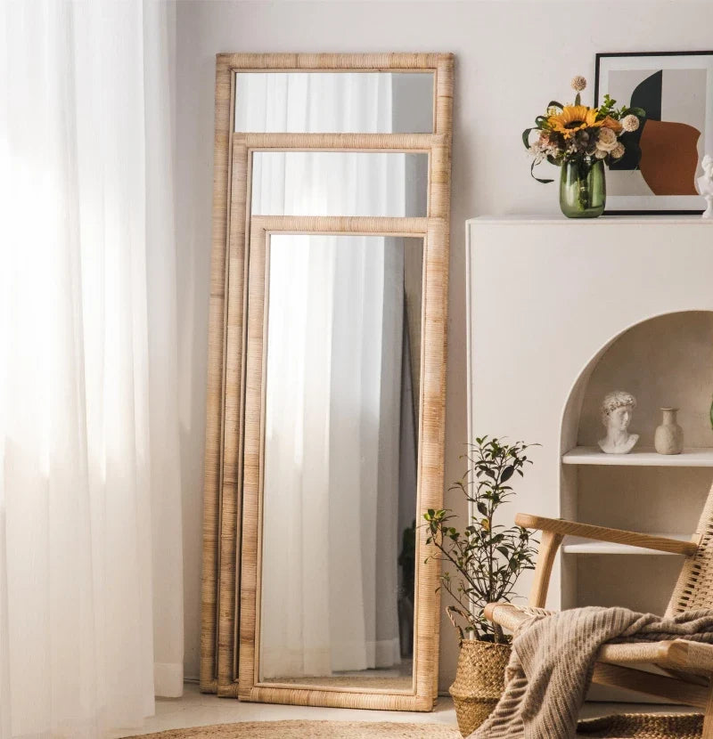 Full length mirror, floor mirror, girls' makeup, dressing, dressing, rattan net, Nordic fitting mirror, ins - view 5