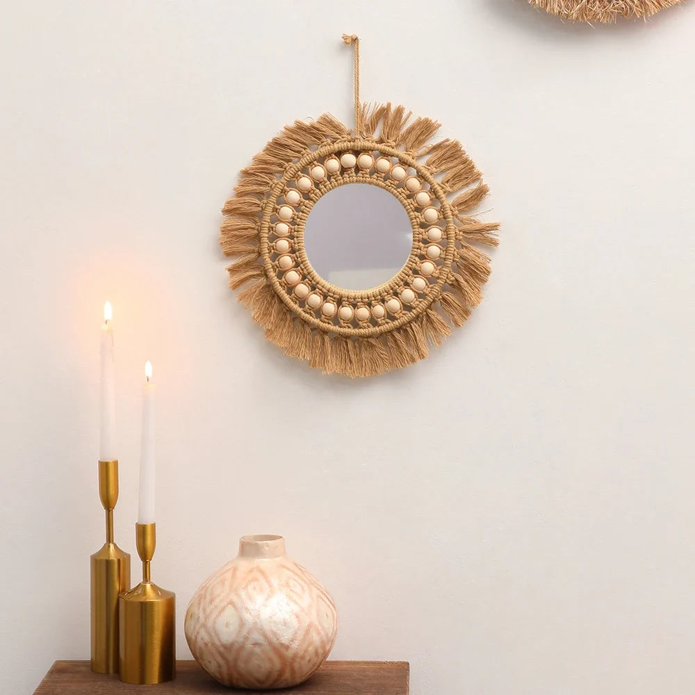 Decorative round wall mirrors hand woven for home - TK-M01261