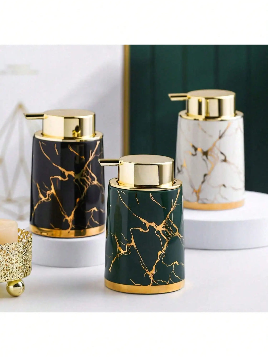400ml Light Luxury Ceramic Marble Texture Refillable Press Mousse Foaming Soap Dispenser For Bottling, Filling Facial Cleanser - view 2