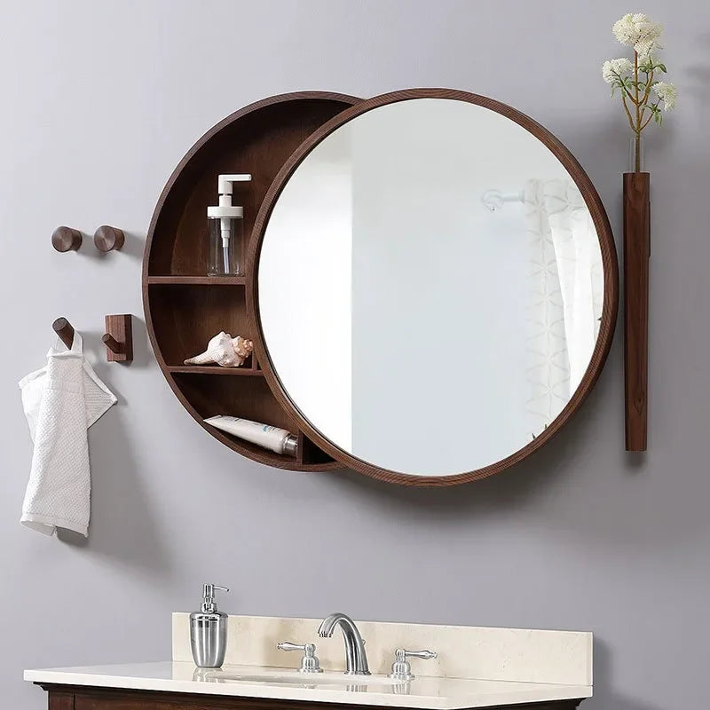 Wall storage cabinet with round decorative mirror - view 2