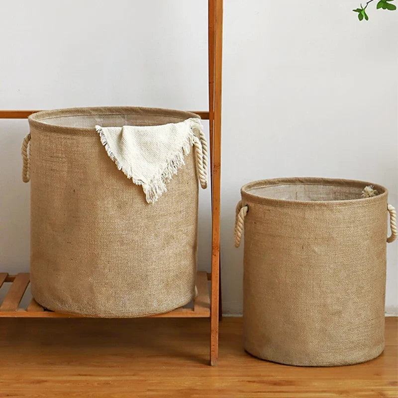 Foldable cotton linen basket and high capacity linen for clothes and toys - view 2