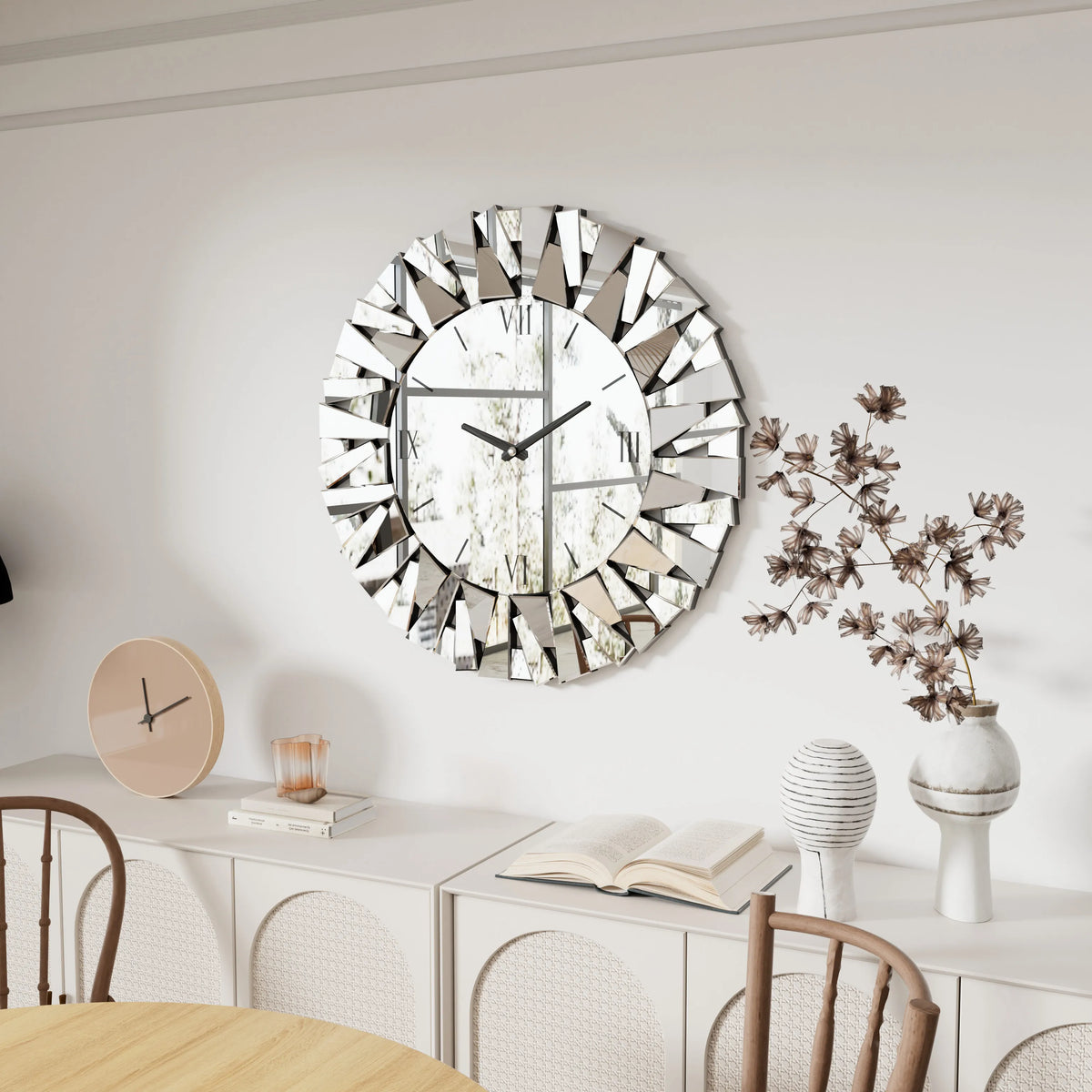 Wisfor Large Modern Wall Clock 32 Inch Round Beveled Glass Edge Wall Mirror with Clock for Modern Living Room,Home Interiors - view 4