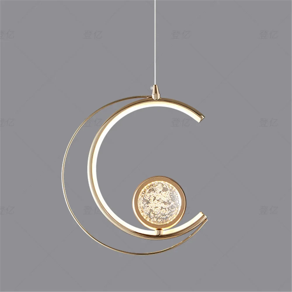 Elegant Nordic crescent moon crystal pendant light - B / Changeable