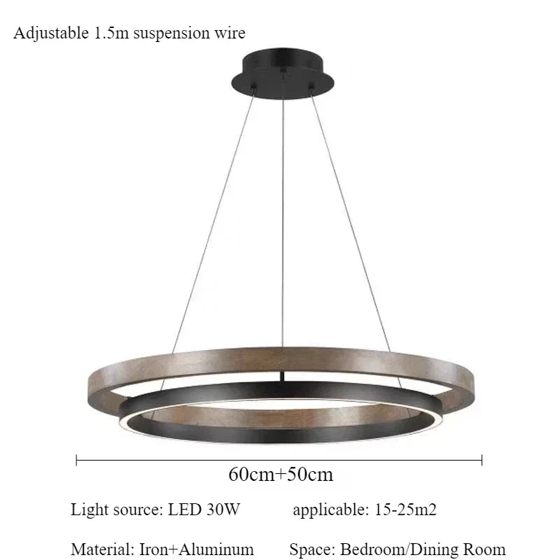 Modern wooden chandelier with decorative led lighting - D60cm 50cm / Cool Light