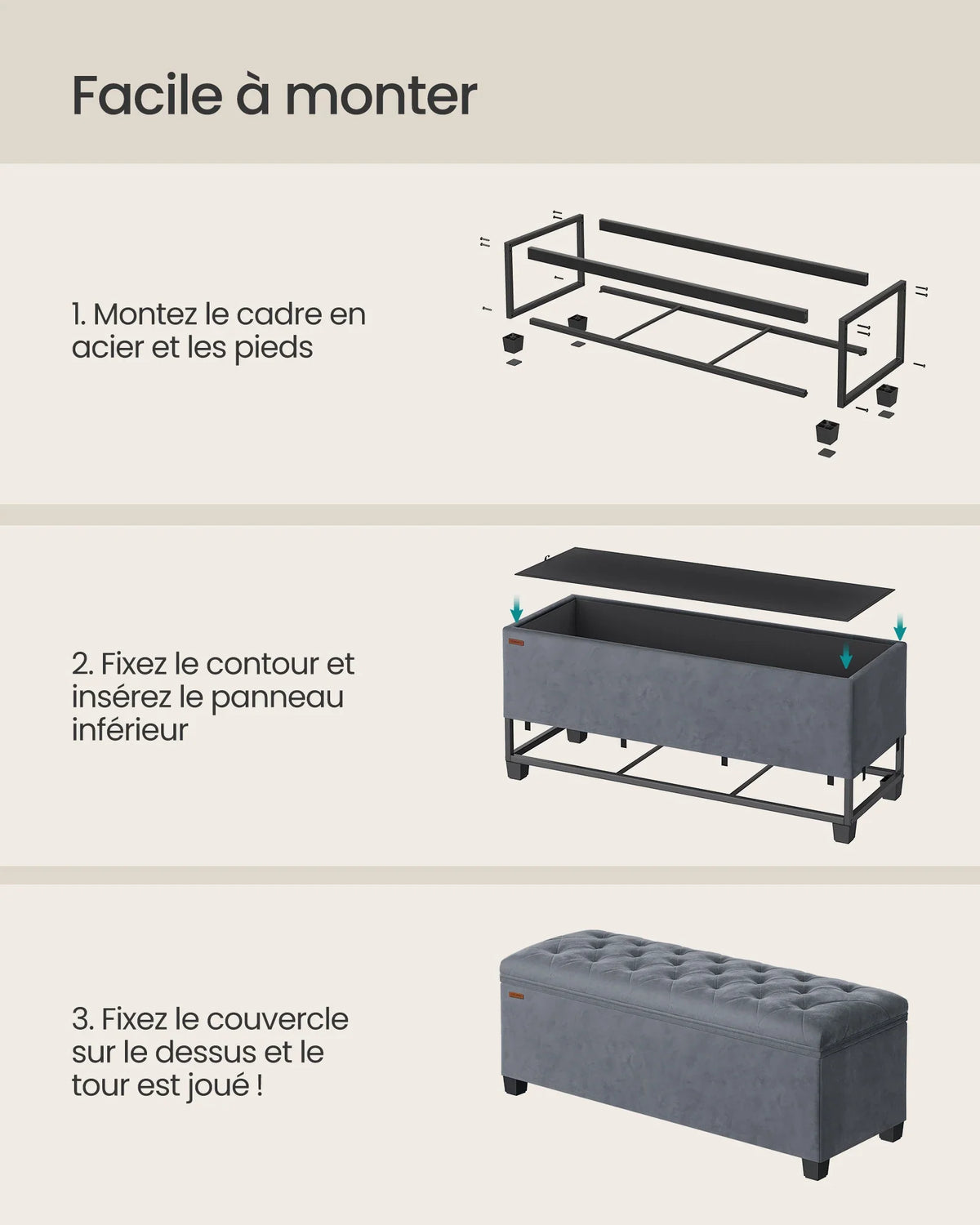 SONGMICS Stool with Storage Space, Bench with Legs, 40 x 110 x 40 cm Footstool, Storage Box, Maximum Load 300 kg - view 6