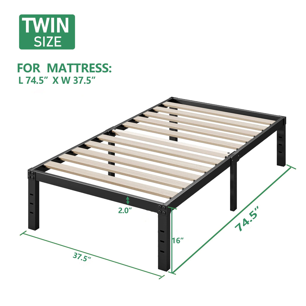 Bed Frame 16 Inch, Heavy Duty Bed Frame with Wooden Slats, 16 Inch Mattress Foundation/No Box Spring Needed - TWIN