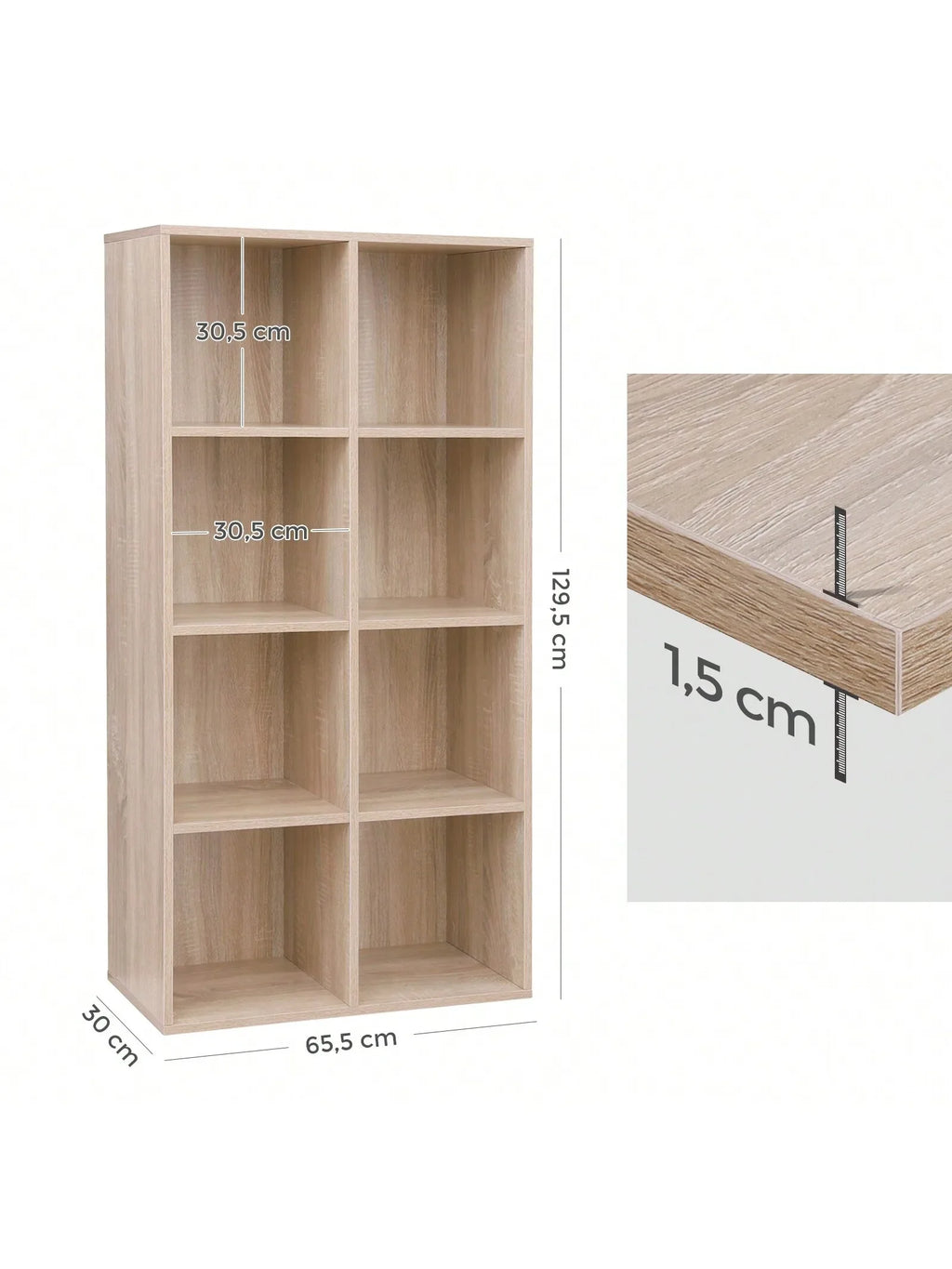 VASAGLE Bookcase, Wooden Bookshelf with 8 Compartments, Floor Standing Storage Unit for Files, decor, In Study, Living Room - view 4