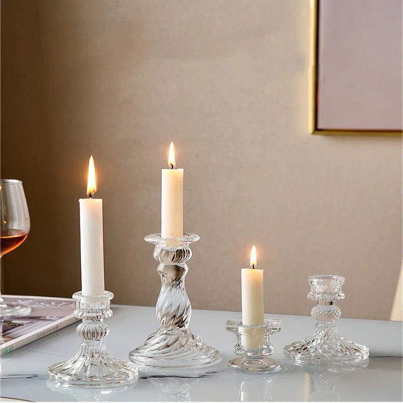 Vintage Clear Crystal Glass Candle Holder, Valentine's Day, Romantic Candlelight Dinner, Shooting Props, Home Wedding decor, Hot - view 2