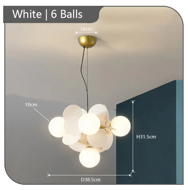 Child chandelier flowers multicolored decorative pendant light - 6 boules blanches / Warm White 3000K