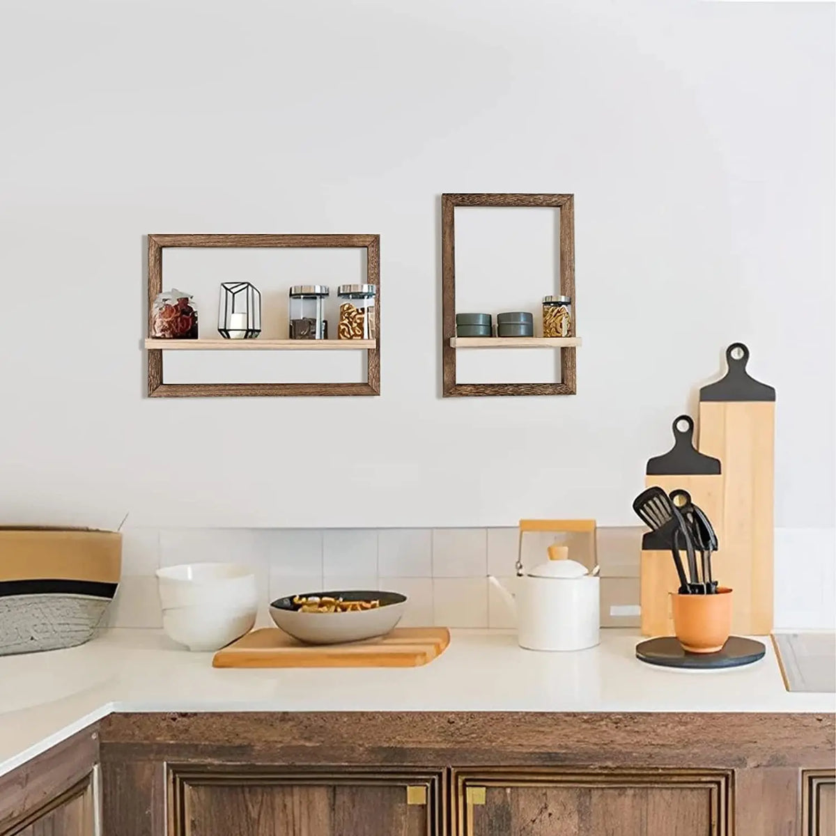 Set of 2 wooden floating wall shelves for storage and decoration - view 4