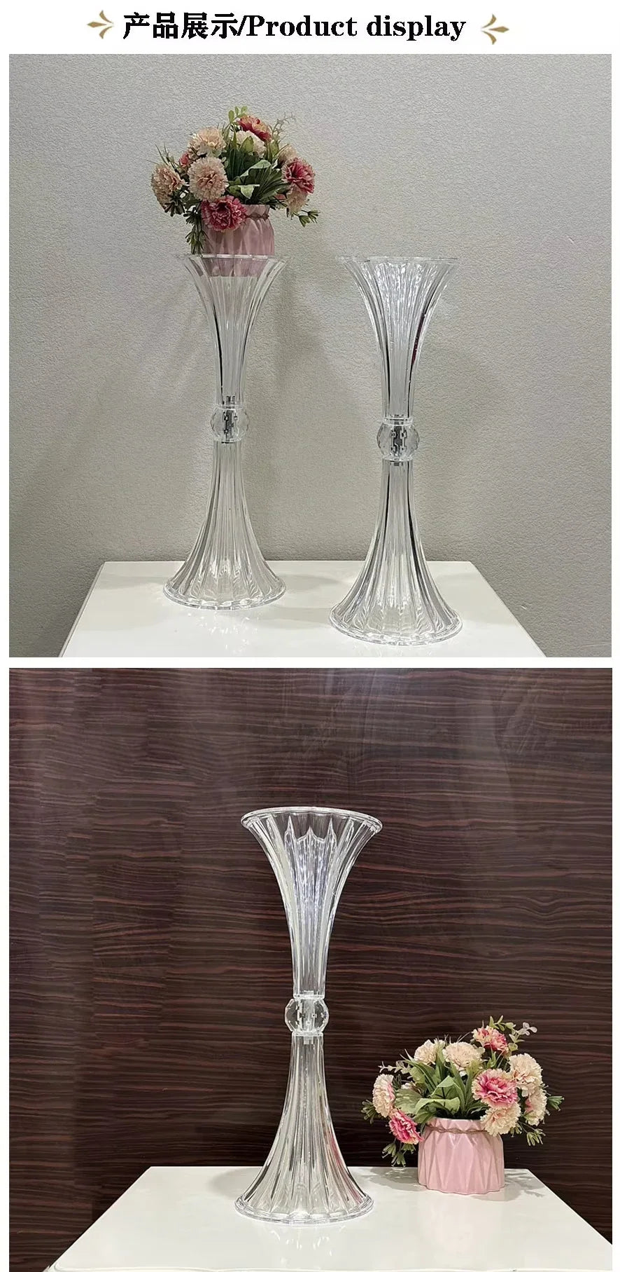 Transparent Acrylic Wedding Vases, Horn Style, Party Table Centerpiece, Family Table Decoration, High 45cm, New, 10pcs - view 3