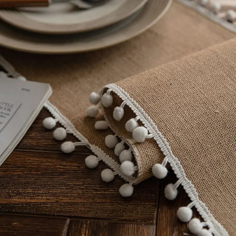 Table runner canvas jute beige champetre pom-poms - view 7