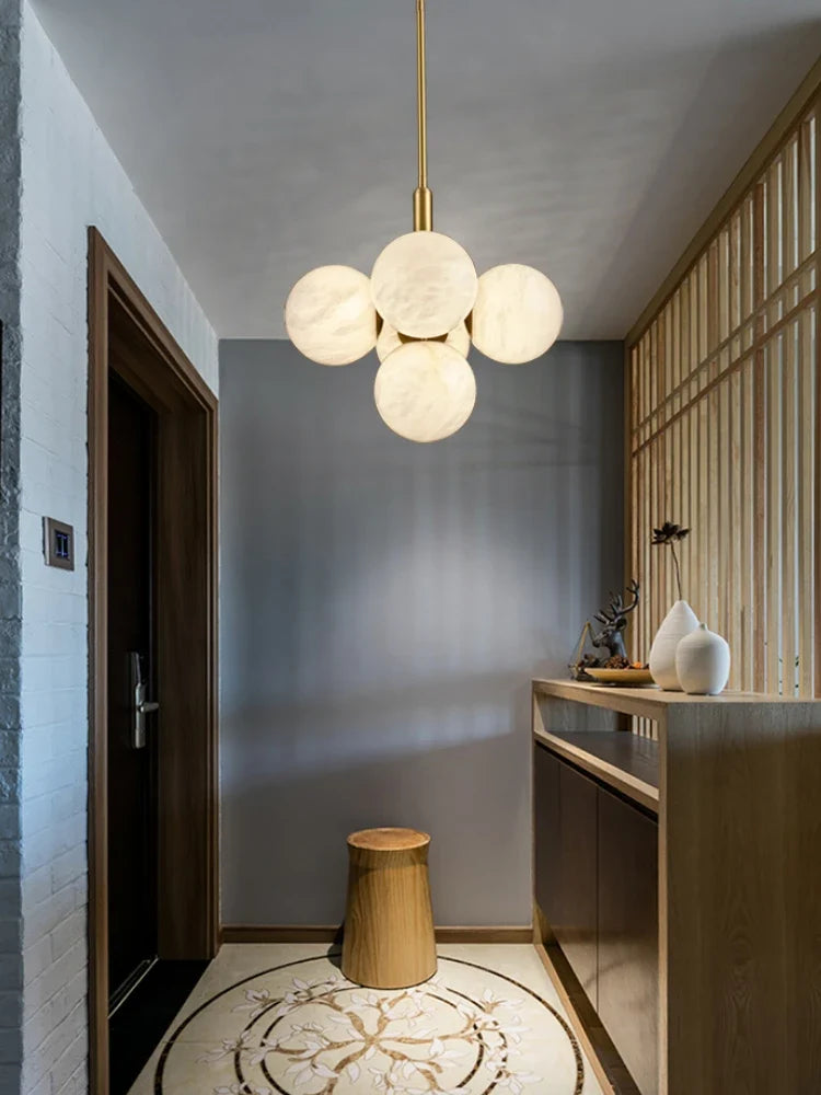 All-in-minimalist and creative marble round copper chandelier - view 5