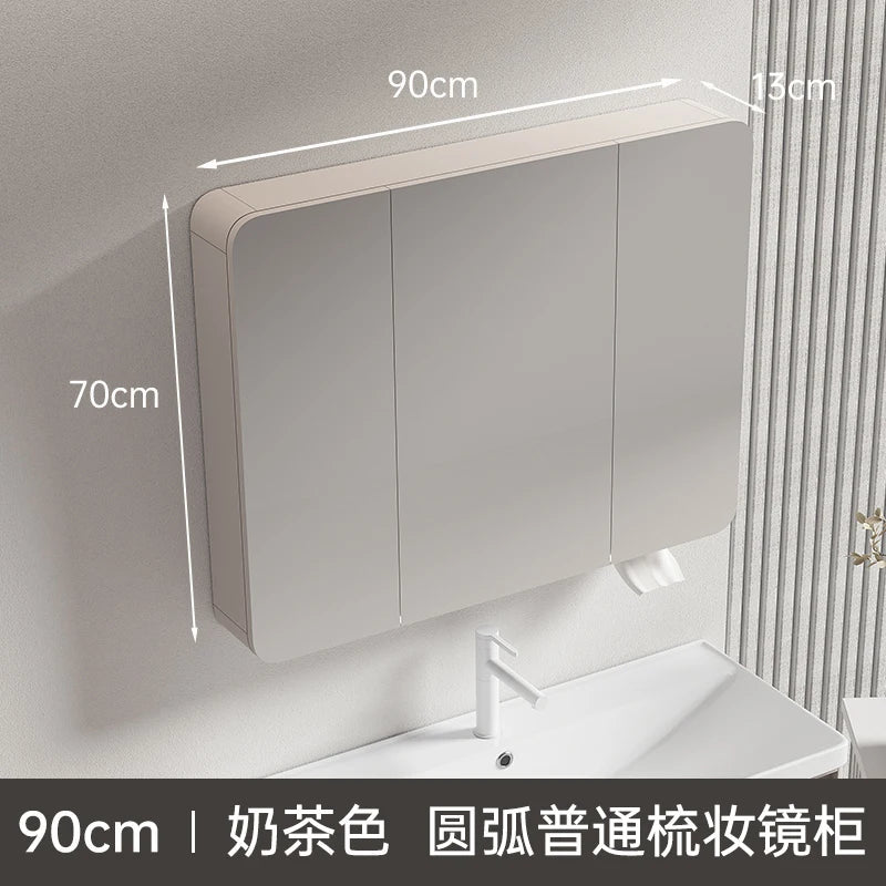 Circular aluminum cabinet with intelligent lighting mirror and storage - 90cm 1