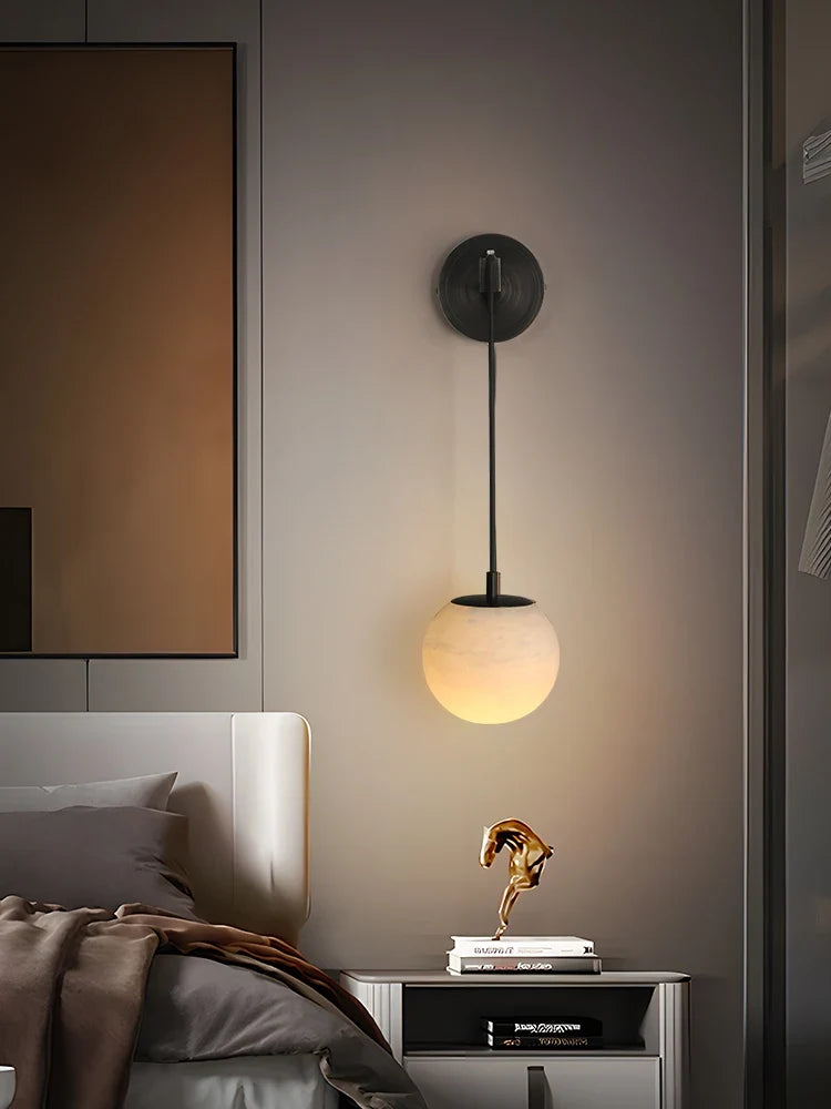 Modern copper bedside lamp and natural marble - view 5