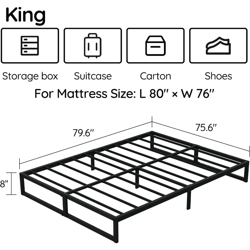 King Size Bed Frame, Metal Platform Mattress Foundation With Steel Slat Support, No Box Spring Needed,8 Inch King Size Bed Frame - view 6