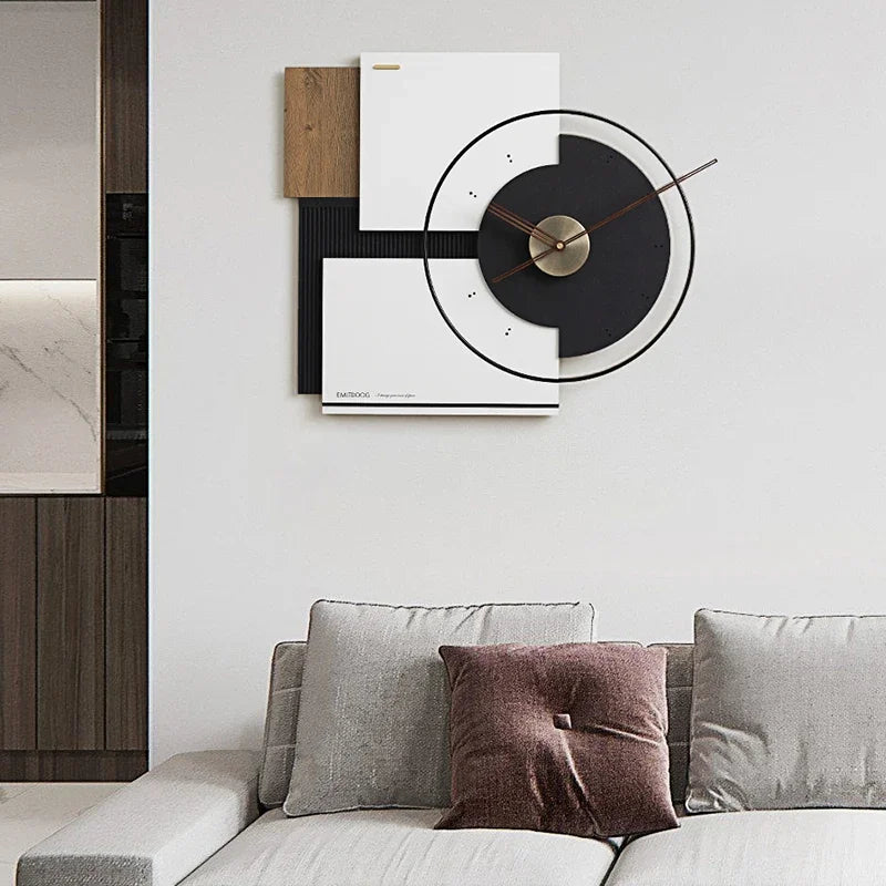 Large silent wall clock in walnut modern decoration - view 3
