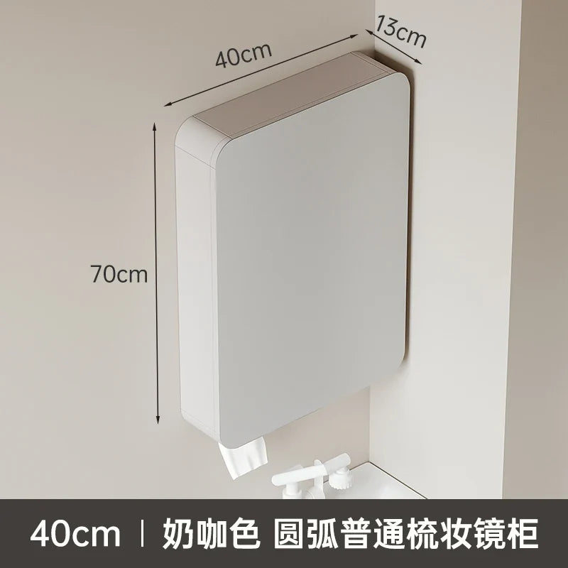 Circular aluminum cabinet with intelligent lighting mirror and storage - 40cm 1