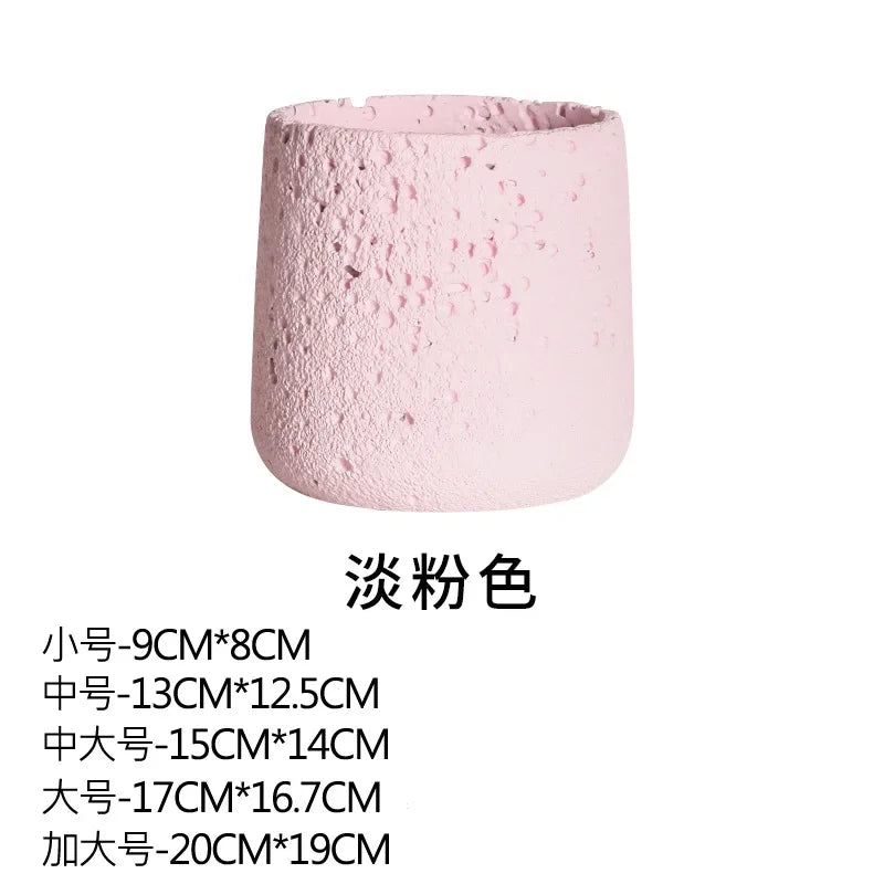 Flower pot in Nordic style cement with decorative tray - Light Pink / 15 cm x 14 cm