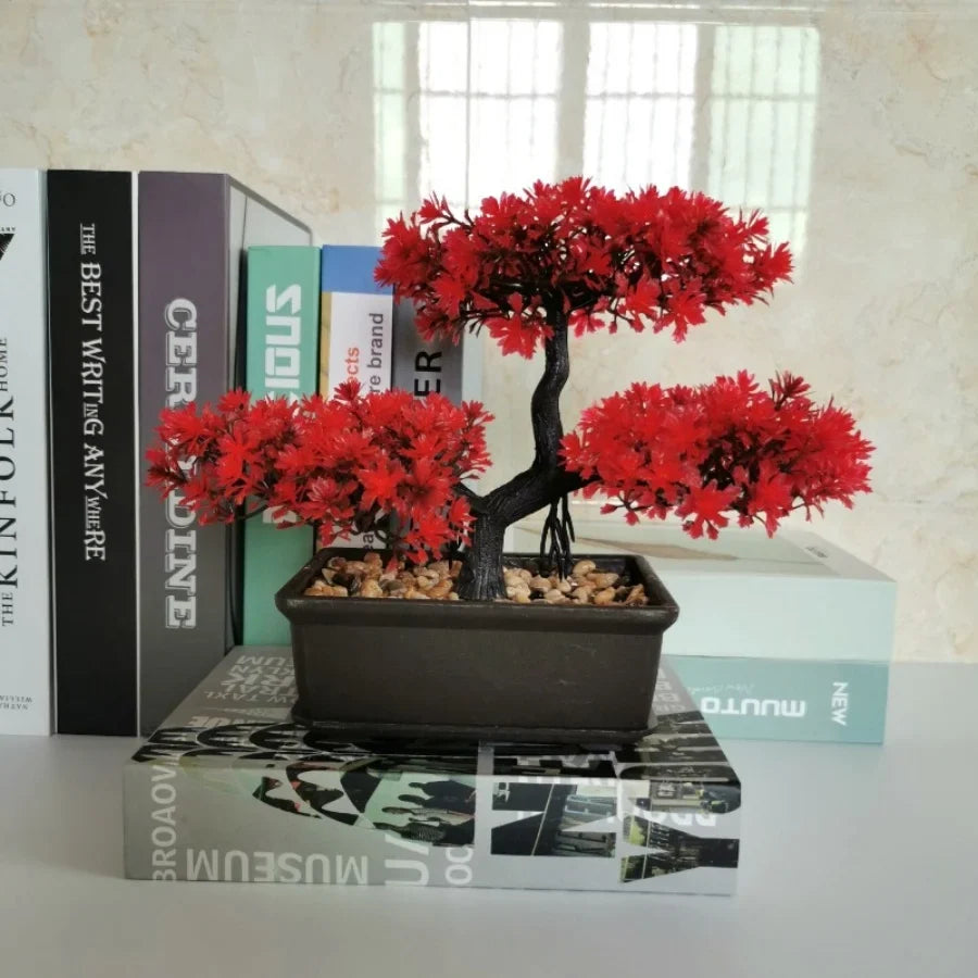 Artificial pine plants bonsai ornamental tree interior decoration - Red
