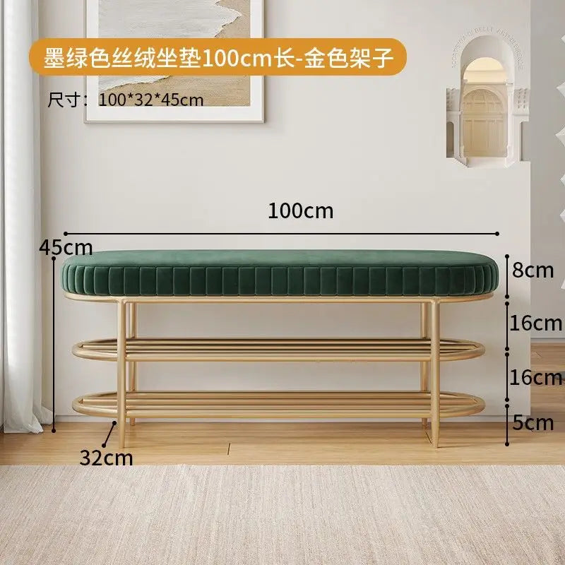 Soft ottoman pouf shoes stool in flannel leather and cushion - Flannel-100cm-Green