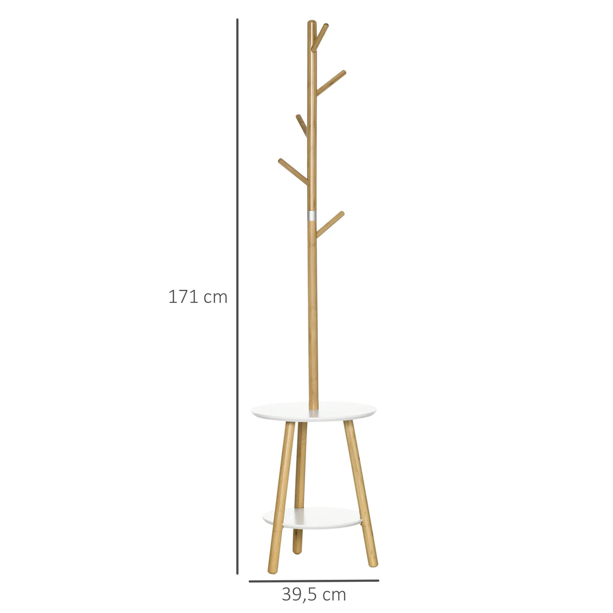 HOMCOM 2 in 1 bamboo stand rack with 2 shelves 5 hooks 39,5x39,5x171 cm - view 3