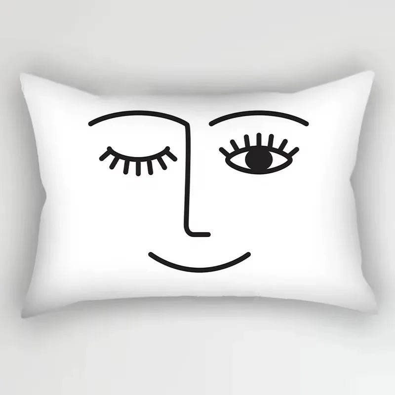 Black and White Mineral-Print Geometric Pillow Cover 30 X 50 cm