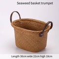 Foldable hand woven wicker and sea-ring storage basket - Size S (30 x 22 x 18 cm)