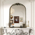 Antique Brass Arched Wall Mirror with Rose Accent for Entryway - Brass Gold / 82x82cm
