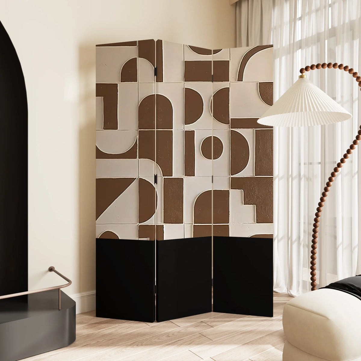 Folding and moving screen partitions into modern and minimalist living rooms, covering bedrooms - view 3