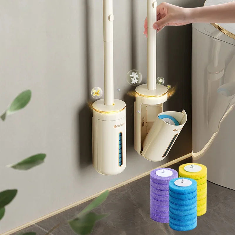 Disposable cleaning brush with long handle and replaceable head