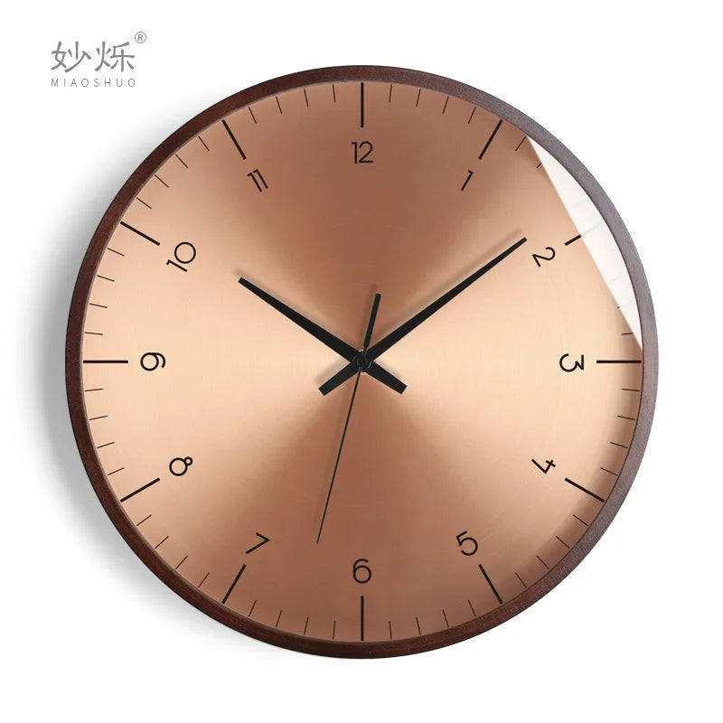 Modern design wall clock in silent and creative gold wood - E / 16 inches