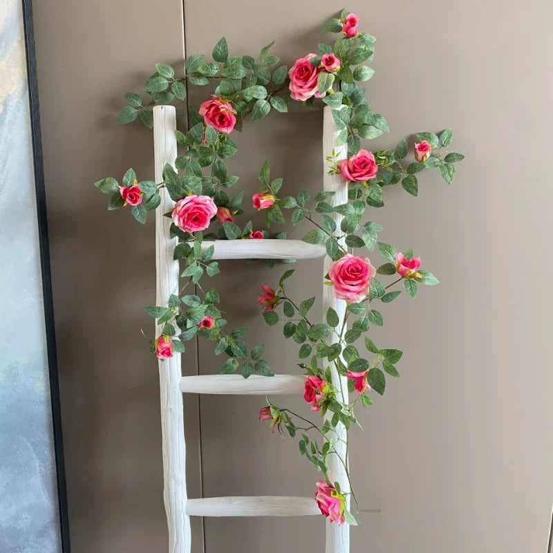 Industrial Artificial Silk Rose Vine for Home Decor - Pink Red