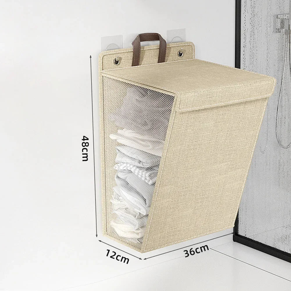 Multifunctional wall adhesive foldable cloth basket for clothing - Beige48x36x12cm